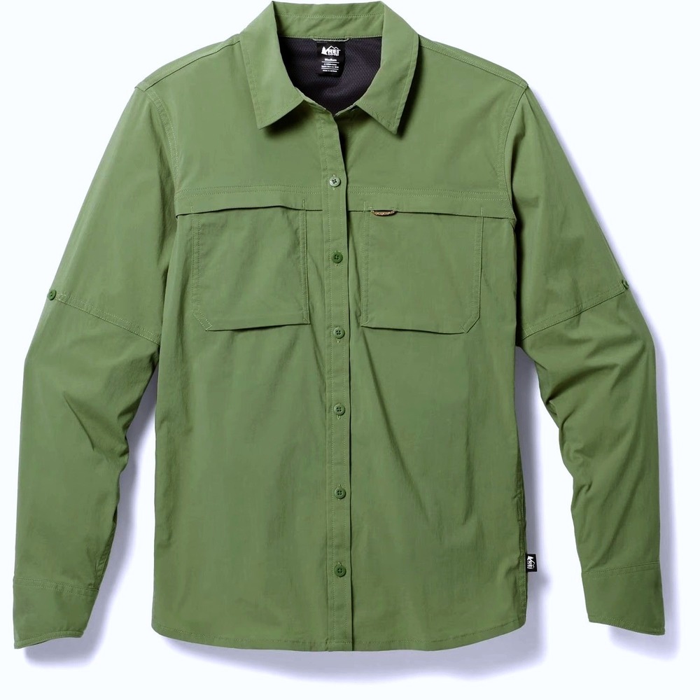 REI Co-op Sahara Long-Sleeve Solid Shirt Womens Harvest Sage Green Hiking Top